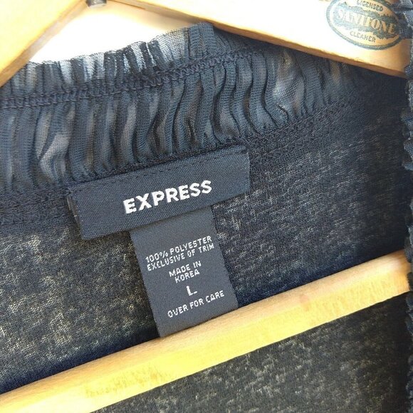 Vintage 90's Express Black Open Front Cardigan Size L Goth Witchy Pleated Lace - Picture 9 of 12